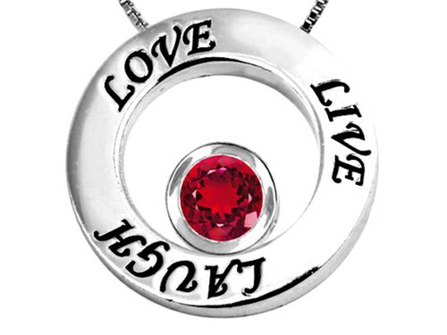 Star Ok Stay/Love/Chuckle Circle of Life Pendant Necklace with July Start Month Spherical 7mm Created Ruby