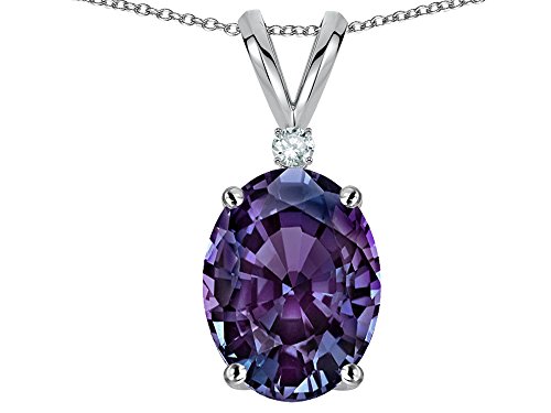 Star Okay Oval 8x6mm Simulated Alexandrite Rabbit Ear Pendant Necklace 14 kt White Gold