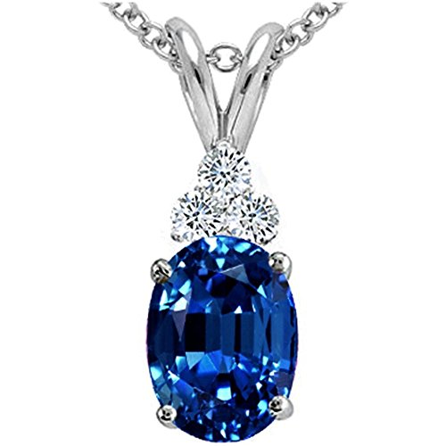 1.56 cttw 14K White Gold AAA Lab Created Sapphire and Real Diamond Pendant in 14k White Gold