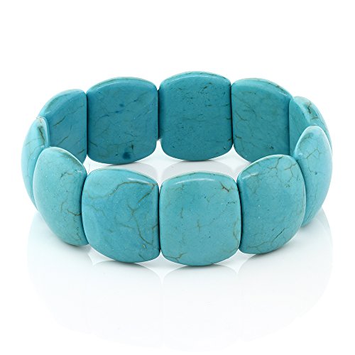 Gem Stone King 7.5 Inch Simulated Turquoise Howlite Beads Stretch Bangle Bracelet For Girls 20MM