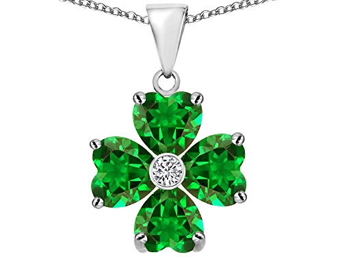 Star Ok 6mm Coronary heart Form Simulated Emerald Fortunate Clover Pendant Necklace Sterling Silver