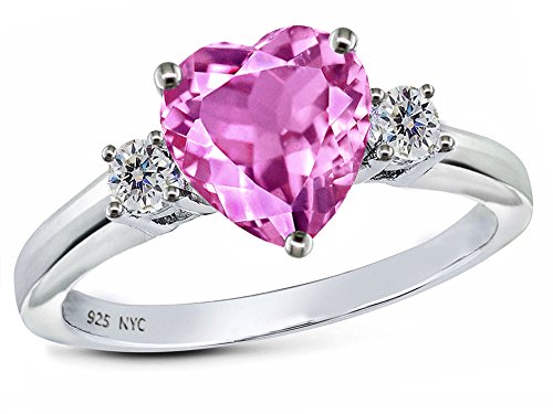 Star Okay 8mm Coronary heart Form Created Pink Sapphire Ring Sterling Silver Measurement 6