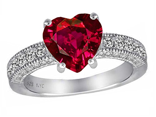 Star Ok 8mm Coronary heart Form Created Ruby Ring Sterling Silver Dimension 8