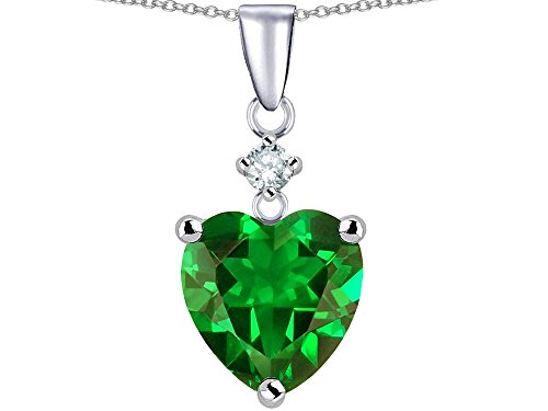 Star Ok 8mm Coronary heart Form Simulated Emerald Pendant Necklace Sterling Silver