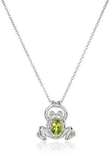 Amazon Necessities womens Sterling Silver Real Peridot Frog Pendant Necklace, 18″