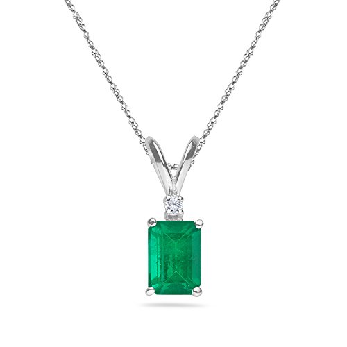 Studs Galore Might Birthstone – Pure Emerald Reduce Diamond Accented Emerald Solitaire Pendant in 14k White Gold From 5x3MM – 8x6MM (5x3mm – 0.20-0.35 Cts)