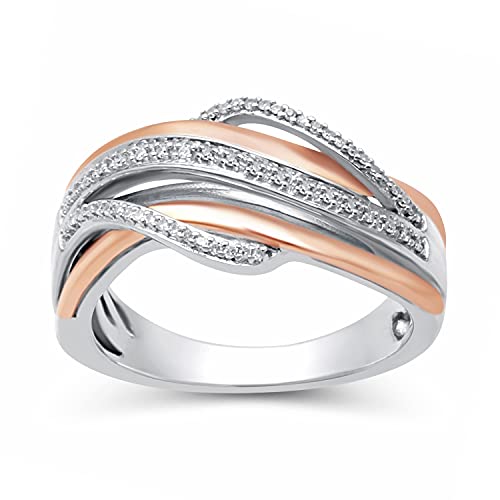 Jewelili 14K Rose Gold over Sterling Silver 1/10 cttw Pure White Diamonds Crossover Trend Ring Dimension 8