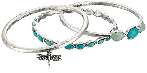 Fortunate Model Bracelet Set, Silver-Tone Turquoise Dragonfly Bangle Bracelets