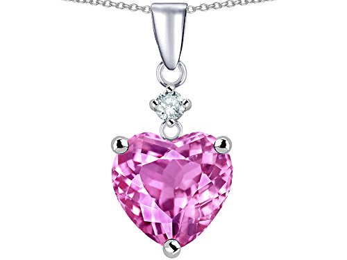 Star Ok 8mm Coronary heart Form Created Pink Sapphire Pendant Necklace Sterling Silver