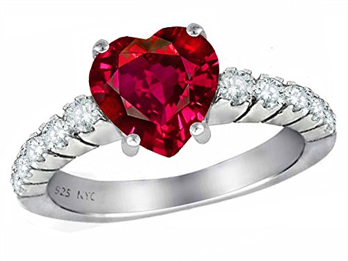 Star Okay 8mm Coronary heart Form Created Ruby Ring Sterling Silver Dimension 6