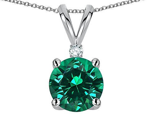 Star Okay Basic Spherical 7mm One Stone Simulated Emerald Pendant Necklace 14 kt White Gold