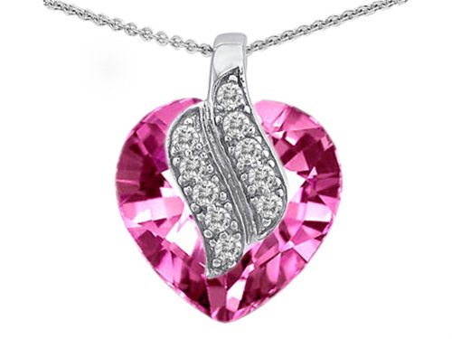 Star Okay Massive 15mm Coronary heart Formed Created Pink Sapphire Soul Mate Pendant Necklace Sterling Silver